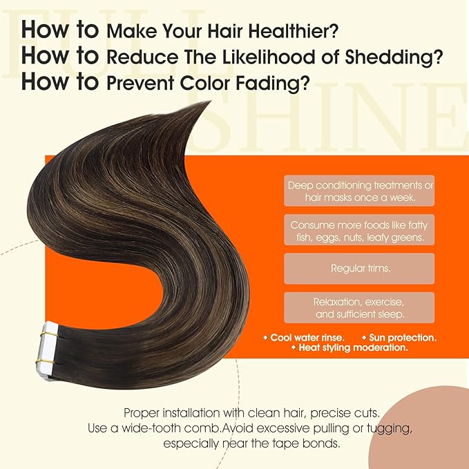 Full Shine Balayage Tape in Hair Extensions Human Hair Color 2/8/2 Human Hair Extensions Tape in 24Inch Remy Seamless Skin Weft 50G 20Pcs Double Sided Adhesive Extension
