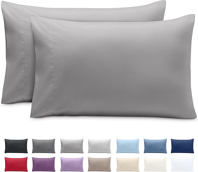 Bare Home Microfiber Pillow Cases - Standard Size Set of 2 - Cooling Pillowcases - Double Brushed - Easy Care - Envelope Closure (Standard Pillowcase Set of 2, Light Grey)