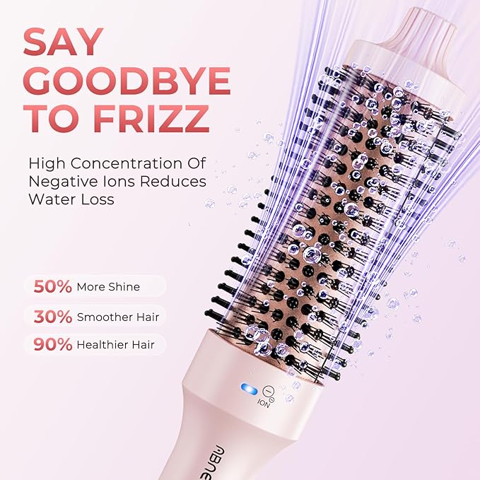 ABNER Thermal Ionic Brush, 1.5 inch Heated Round Brush for Blowout Look, Volumize, Style, Makes Hair Shinier & Smoother, Dual Voltage for Travel, Negative Ion Technology, Ceramic, Temperature Settings