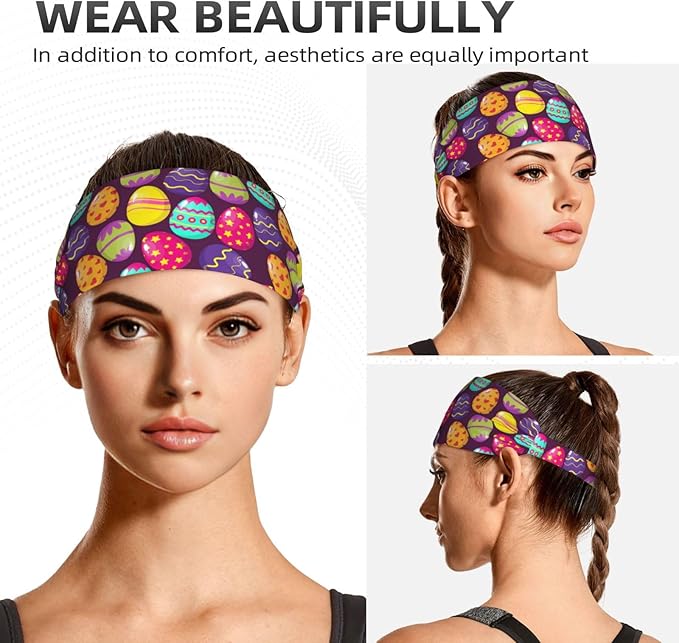 Easter Bunny & Eggs Style Sports Headband for Men Women Moisture Wicking Sweatband for Basketball, Running, Gym