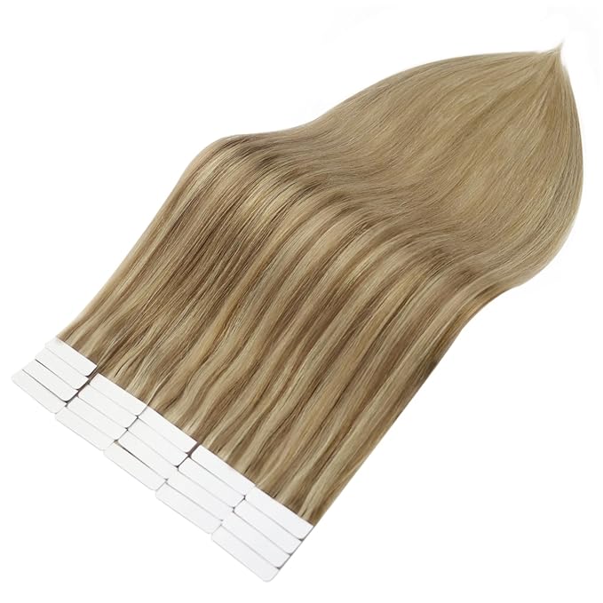 Full Shine Tape in Hair Extensions Human Hair 22 Inch Color 10 Fading to 16 Golden Blonde Highlight 16 Blonde Remy Hair Extensions Double Sided Real Hair Extensions Tape in 50G 20Pcs