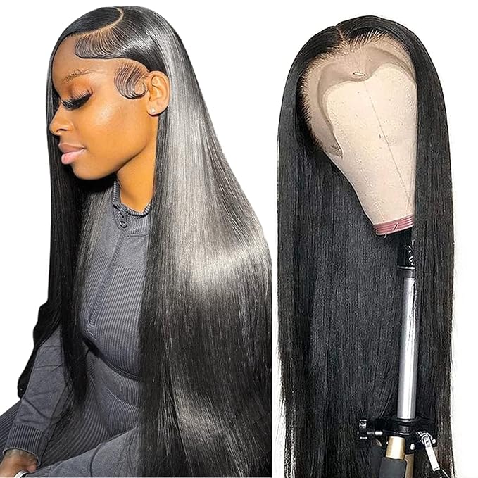 13x6 Straight Lace Front Wigs Human Hair 200 Density HD Transparent Lace Frontal Human Hair Wigs for Women Glueless Wigs Human Hair Pre Plucked 24 Inch