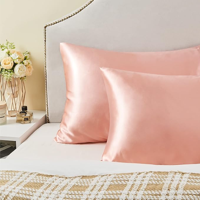 BEDELITE Satin Pillowcase with Zipper, Coral Pillow Cases Queen Size Set of 2, Super Soft and Cooling Similar to Silk Pillow Cases, Gift for Women Men(20x30 Inches)