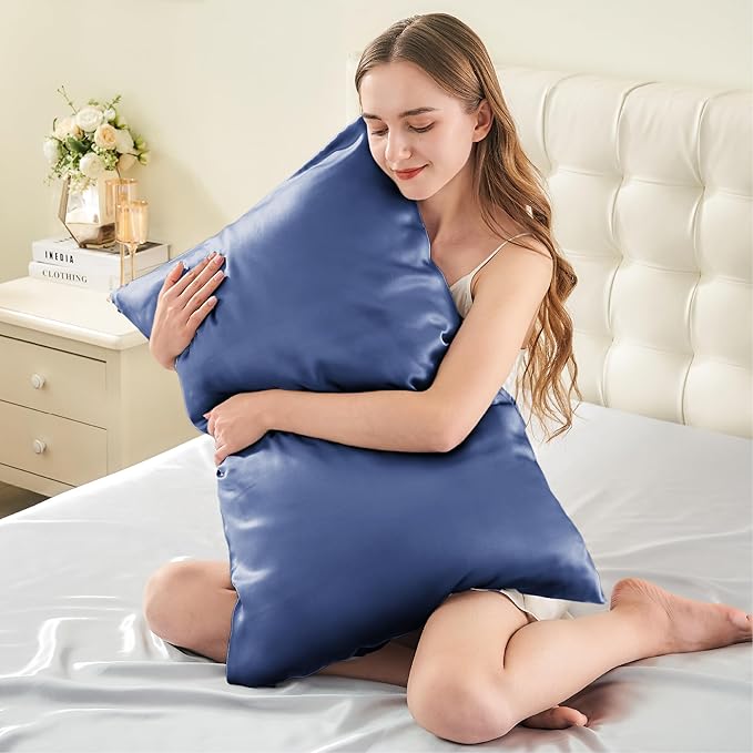 INFIIXSO Mulberry Silk Pillowcase for Hair and Skin, Silk Pillow Cases Queen Size Set of 2 with Hidden Zipper 20x30 Inches, Ultra Smooth and Soft Cooling Pillow Cases for Hot Sleepers(Navy, 2 Pack)