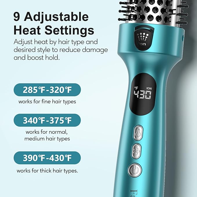 Farery Thermal Brush Extra Long Barrel with Cool Air, 1.5 Inch Heated Round Curling Brush for Big Bouncy Curls, Ceramic Curling Wand for Medium & Long Hair, 9 Adjustable Temps, Dual Voltage