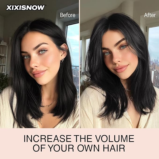 2 Pcs Clip In Hair Volumizer 8 Inch Heat Resistant Hair Pieces Thick Synthetic Hairpieces Adding Extra Volume Short Hairs Extensions Clip Ins for Women With Thin & Fine Natural Black