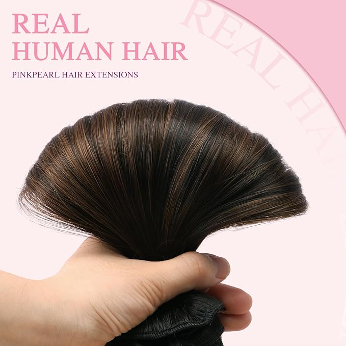 PINKPEARL Clip in Hair Extensions, 18 Inch 7pcs 120g #1BT4 Balayage Natural Black to Chocolate Brown, Hair Extensions Real Human Hair Clip Ins Natural Straight Hair for Women(#1BT4-18)