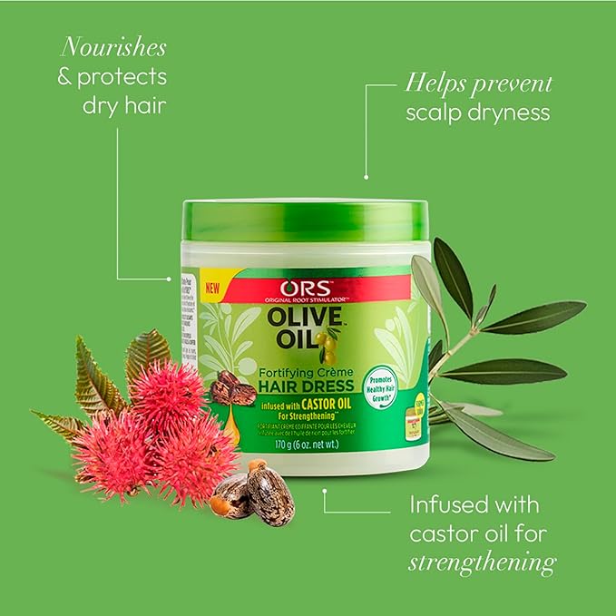 ORS Olive Oil Fortifying Cream Hair Dress Infused with Castor Oil for Strengthening 6 Ounce (Pack of 3)