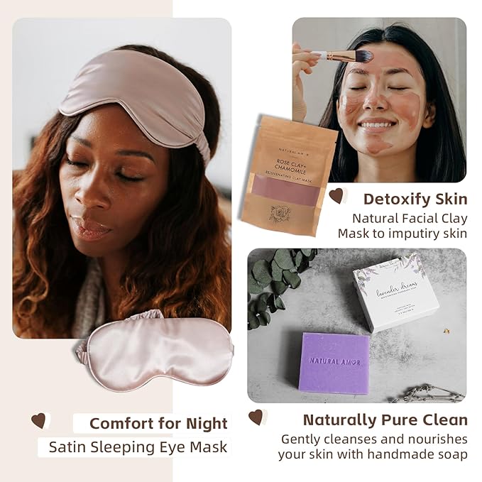 Natural Amor Spa Gift Set for Women – 6 PCS Self Care Relaxation Kit with Handmade Soap, Bath Bomb & Candle, Christmas Holiday Gift Box for Her, Ready-to-Gift Spa Set for Mom Wife Sister