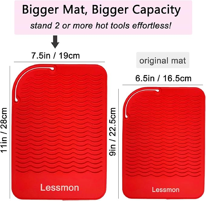 Large Heat Resistant Mat for Curling Irons, Hair Straightener, Flat Irons and Hair Styling Tools 11" x 7.5", Red
