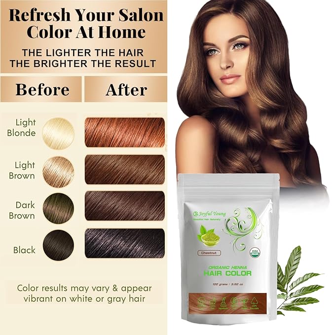 100% Organic Henna Hair Color – Natural, Chemical-Free Hair Dye for Rich, Vibrant Color & Gloss – Grey Coverage, Safe for All Hair Types, Vegan Non-Toxic, Herbal Hair Treatment (CHESTNUT BROWN)