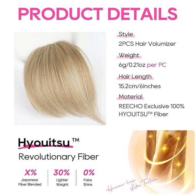 REECHO Clip in Hair Volumizer, 2PCS 6 inch Short Thick Clip in Hairpieces Adding Extra Volume Hair Extensions for Women (Medium Blonde)
