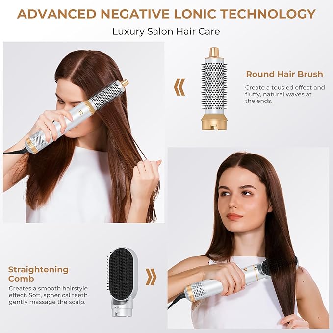 Blow Dryer Brush 5 in 1, Negative Ion Hair Dryer Brush Set Upgrade Hot Air Brush Air Styler Curling Wrap Air Curler, Curling Iron Hair Styling Tools As A Gift for Straight/Curl/Drying/Smoothing
