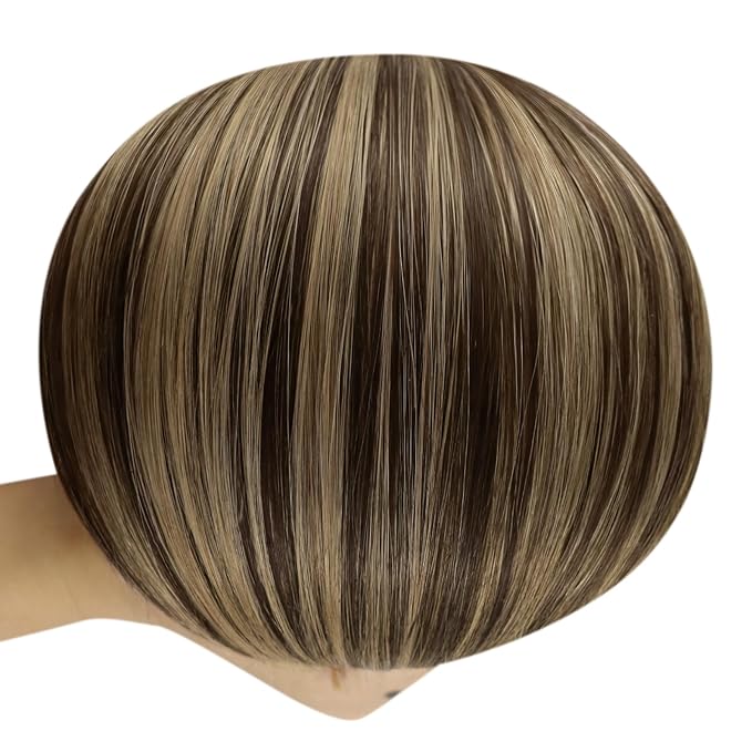 YoungSee Wire Hair Extensions Real Human Hair Brown Highlight Hair Wire Dark Brown Mix Caramel Blonde Human Hair Fish Line Extensions Easy to Wear 18inch 80g