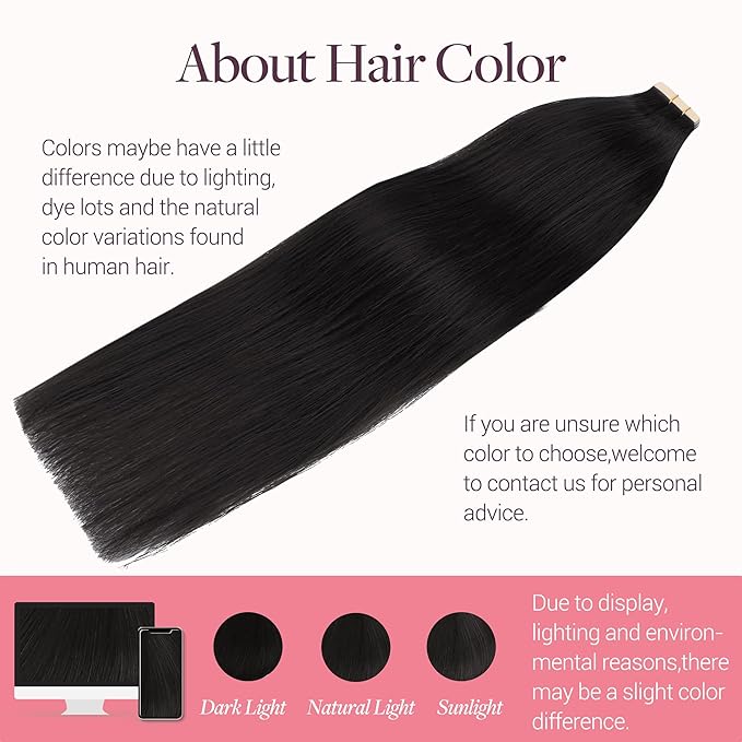 GOO GOO Tape in Hair Extensions Human Hair, 1B Natural black, 12inch 40g 20pcs, Skin Weft Seamless Invisible, Silky Straight with Thick Ends, Remy Human Hair