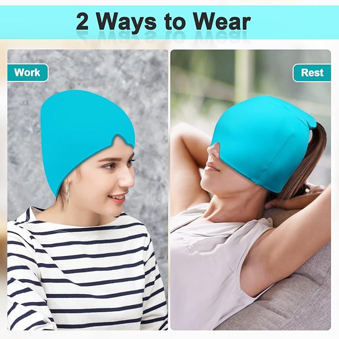 Migraine Relief Cap with Gel Top Coverage, Headache Relief Hat for Migraine Sinus Tension Stress Pain Relief, Migraine Ice Head Wrap Ice Gel Packs Hot Cold Therapy Headache Relief Cap