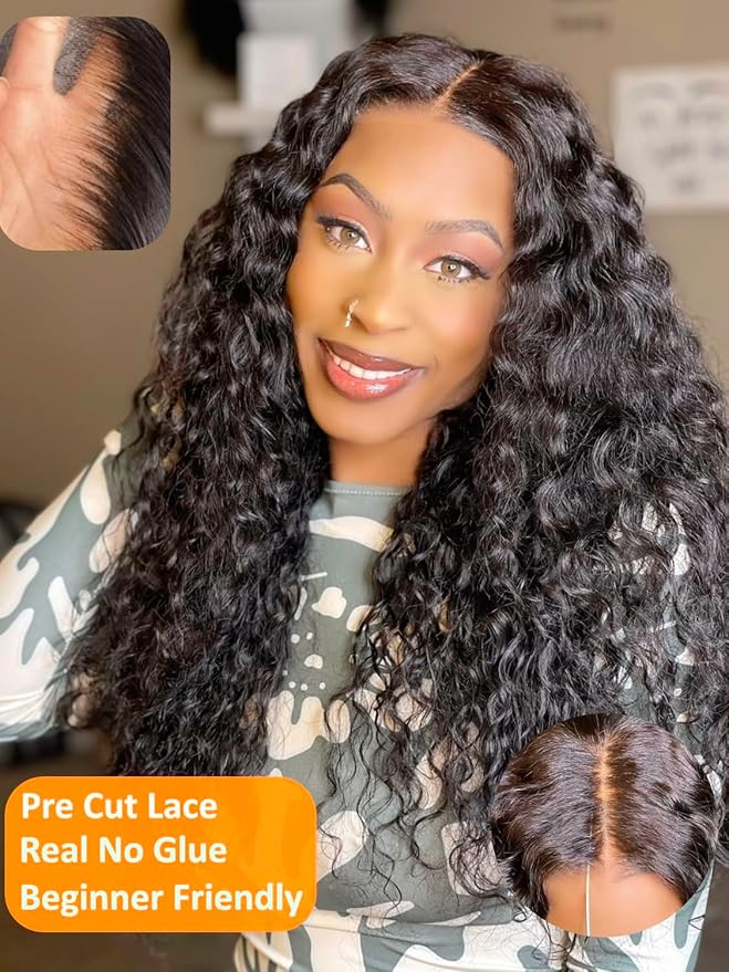 Julia Hair Bye Bye Knots Glueless Wig Curly Pre Cut Lace Front Wigs Human Hair for Women 12A Upgrade 7x5 Lace Closure Wig Pre Plucked with Pre Bleached Knots Put on and Go Natural Color 18 Inch