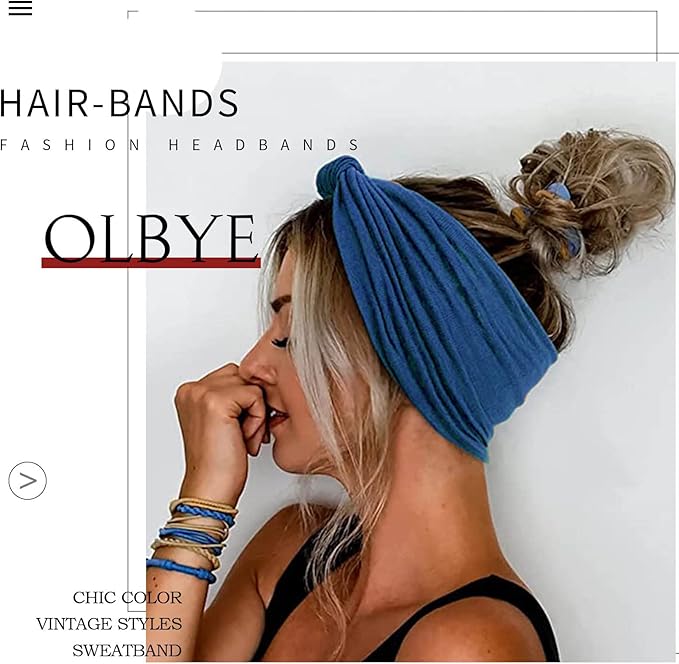 Olbye Wide Headbands Women Knotted Turban Headband Elastic Non Slip Hairbands Yoga Workout Head Wraps Running Sweatbands Boho Head Bands Fashion Hair Accessories for Women Pack of 6