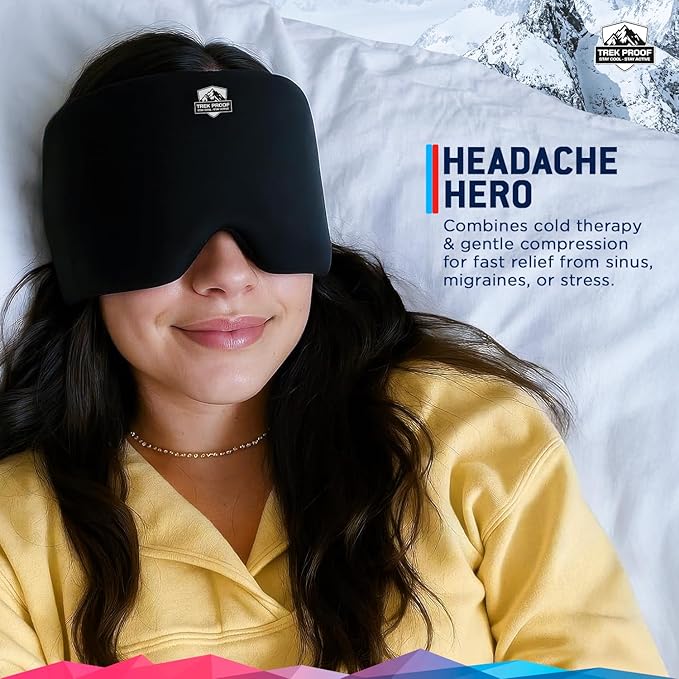 Trekproof Migraine Relief Cap, Cooling Gel Headache Relief Cap, Ice Pack for Face and Eyes, Cooling Migraine Mask, Soothing Cold Therapy Head Ice Pack Head Wrap for Tension, Sinus, Hangovers
