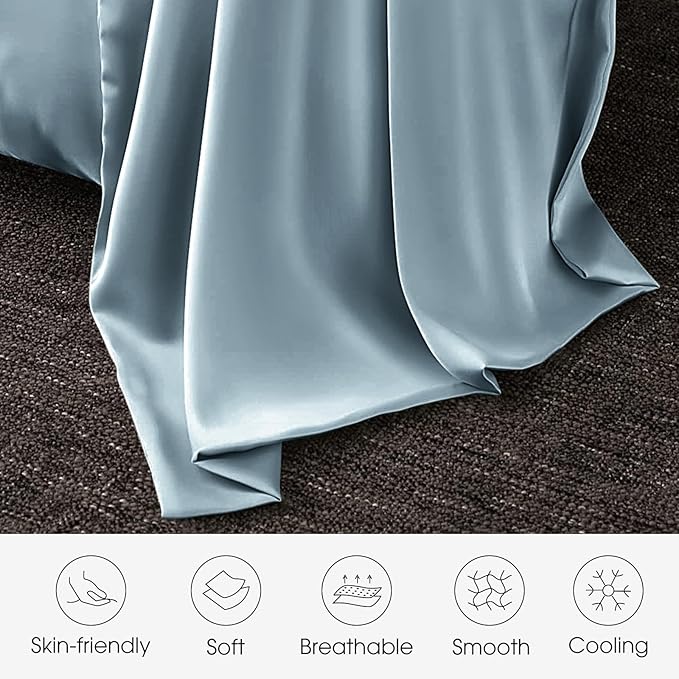 100% Silk Pillow Cases 2 Pack Standard Size Mulberry Silk Pillowcase for Hair and Skin Set of 2 Highest Grade 6A Silk Soft Breathable Cooling with Hidden Zipper, Grey Blue