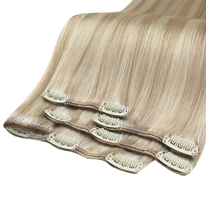 YoungSee Blonde Hair Extensions Clip ins Ash Blonde Human Hair Clip in Extensions Highlights Bleach Blond Clip in Hair Extensions Real Human Hair for Full Head 20 inch 100G 7Pcs