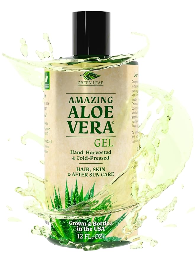Green Leaf Naturals Amazing Aloe Vera Gel - Freshly Cut, 100% Pure Aloe, Premium Quality, Vegan, Unscented - Natural Sunburn Relief, After Shave, Skin, Face & Hair Care 12oz