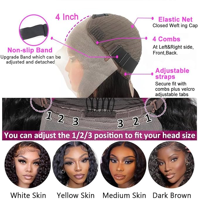 Aomllute 34 Inch Lace Front Wig Human Hair Pre Plucked 200 Density 13x4 HD Deep Wave Lace Frontal Wigs Human Hair with Baby Hair Curly lace front Wigs for Women Natural Black