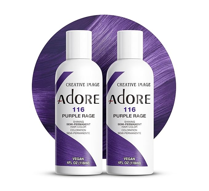 Adore Semi Permanent Hair Color (116 Purple Rage) | Vegan & Cruelty-Free Purple Hair Dye | No Ammonia, No Peroxide, No Alcohol | 4 Fl Oz Each (Pack of 2)