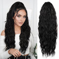 LEEONS 26 inch Drawstring ponytail Extension, Black Long Wavy pony tails hair extensions for Women - Synthetic Hairpiece Ponytail for Daily Use (Black)