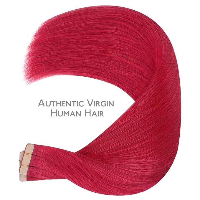 WENNALIFE Tape in Hair Extensions Human Hair, 40pcs 100g 16 inch Red Hair Extensions Real Human Hair Straight Invisible