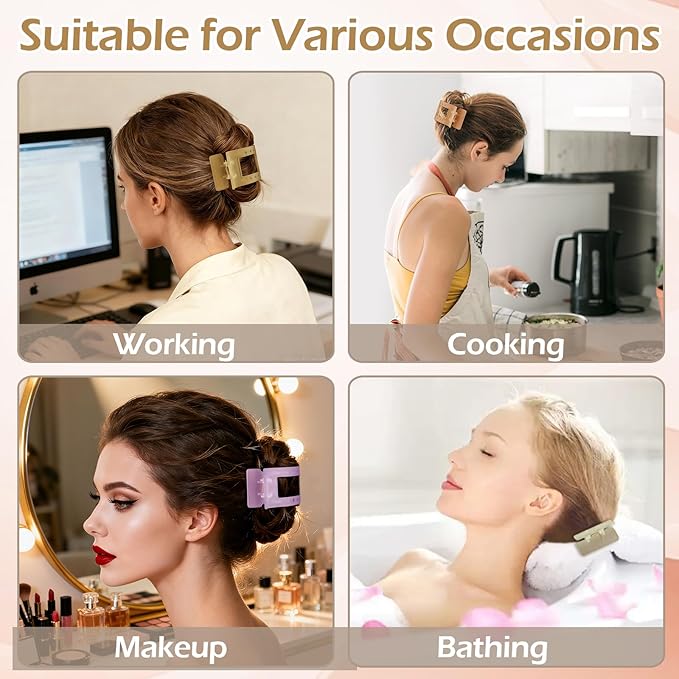 French Flat Hair Clips for Women 6pcs Hair Claw Clips for Thick or Thin Hair Matte Claw Clips for Girls Barrettes Non-Slip Strong Hold Hair Accessories for Women (Ice Cream)