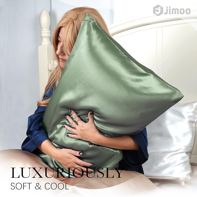 100% Mulberry Silk Pillowcase for Hair and Skin, 22 Momme Pure Natural Silk Pillow Case Both Sided with Zipper, Pillow Cover for Women Mom Men (Matcha, King 20''×36'', 1 Pack)