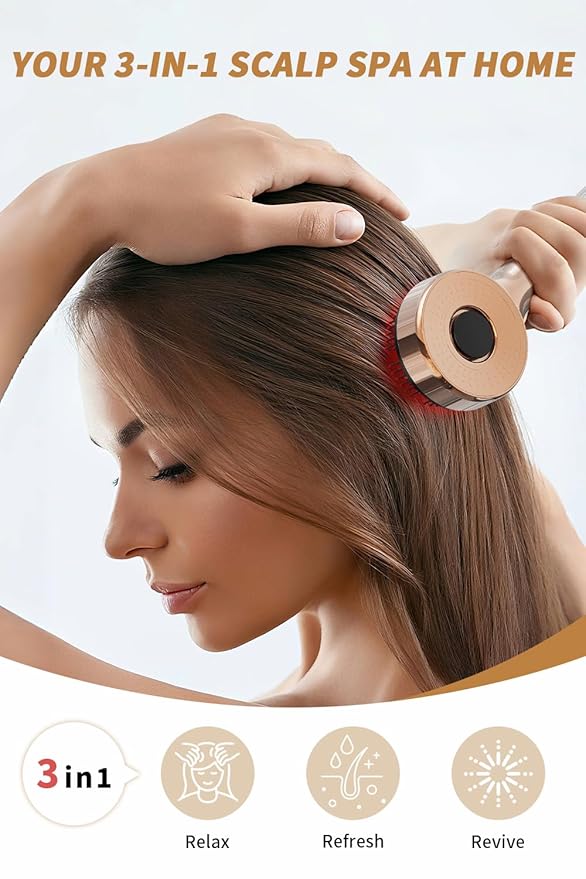 All-in-One Upgrade – 3-in-1 Electric Scalp Comb with Oil Applicator, Detangling Hair Brush, IPX7 Waterproof, Cordless Portable Design