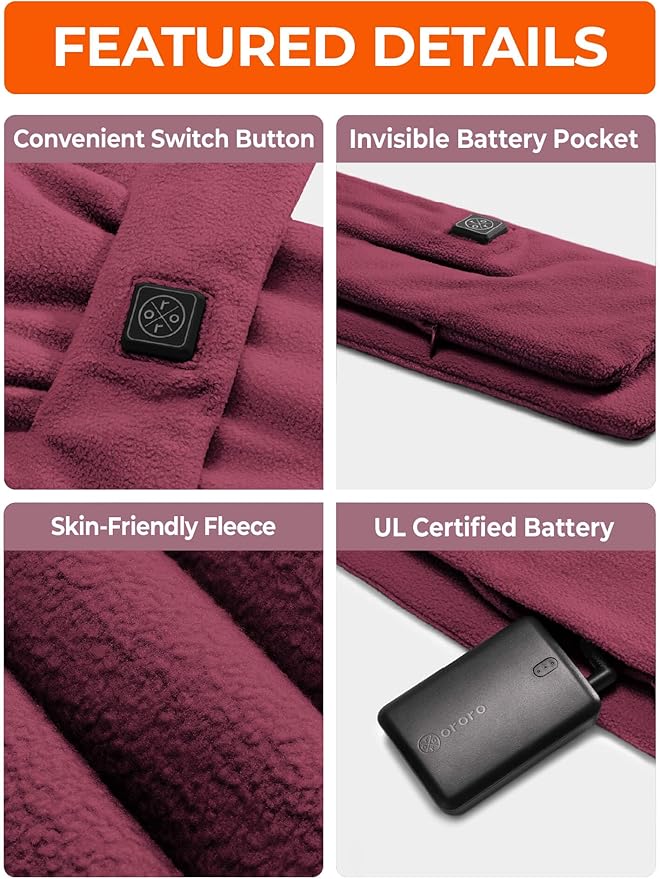 ORORO Heated Scarf, Up to 12 Hours of Warmth, Heated Neck Warmer with Rechargeable Battery