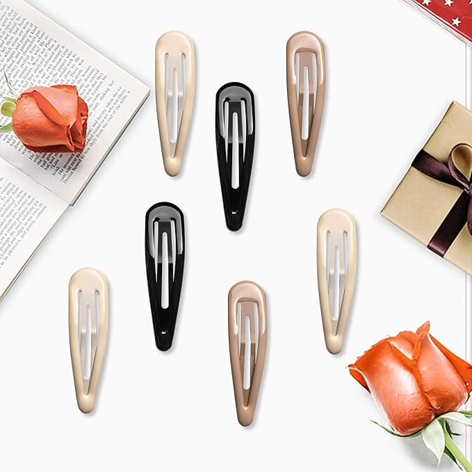 Metal Snap Hair Clips Water Drop No Slip Hair Barrettes for Women Large Hair Clips For Thick And Thin Fine Hair,Black Brown Beige,2.67 x 0.7 Inches,12 PCS