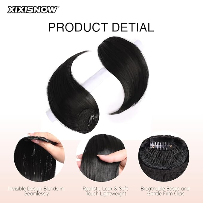 2 Pcs Clip In Hair Volumizer 8 Inch Heat Resistant Hair Pieces Thick Synthetic Hairpieces Adding Extra Volume Short Hairs Extensions Clip Ins for Women With Thin & Fine Natural Black