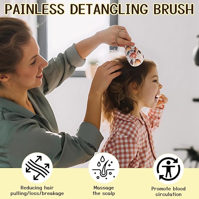 Mini Hair Brush,Cute Detangling Travel Hair Brush,Soft Bristles for Effortless Tangle Removal,Detangler Hairbrush for Women Men Boys Girls Kids Wet Dry All Hair Types (Orange Tulip, Mini)