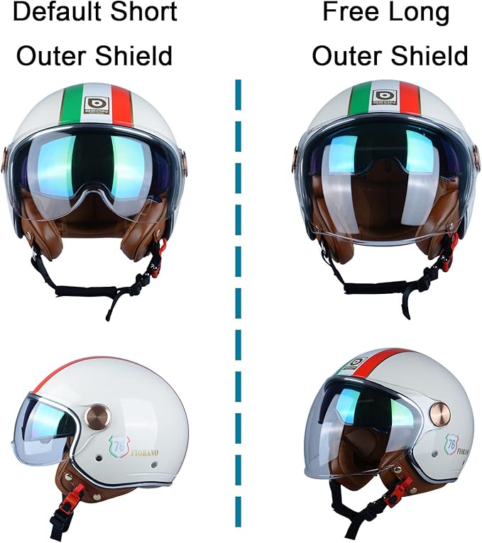 Open Face Motorcycle Helmet for Adults, DOT Approved,3/4 Retro Vespa Helmet, Dual Visors Men's and Women's Motorbike Casco for Moped Cruiser Bobber and Chopper