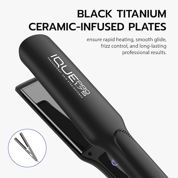 iQUE Flat Iron Hair Straightener & Curler 2-in-1 | Titanium Plates with Ionic Function | Heats in 2 Sec | Adjustable Temp up to 480°F | LCD Display | Dual Styling Tool | Dual Voltage 100-240V | 1.75"