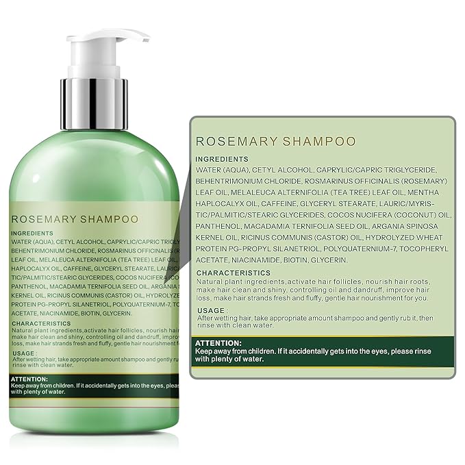 Rosemary Shampoo for Hair Growth: Thickening & Regrowth Shampoo with Tea Tree Oil Mint Biotin for Anti-Hair Loss & Thinning Hair for Women & Men - Strengthening Plant Formula, Sulfate Free