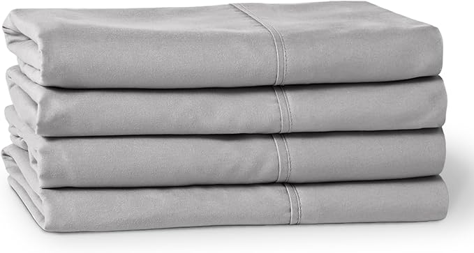 Bare Home Microfiber Bulk Pillow Cases - King Set of 4 - Cooling Pillowcases - Double Brushed - Light Grey Pillowcases 4 Pack - Easy Care (King - 4 Pack, Light Grey)