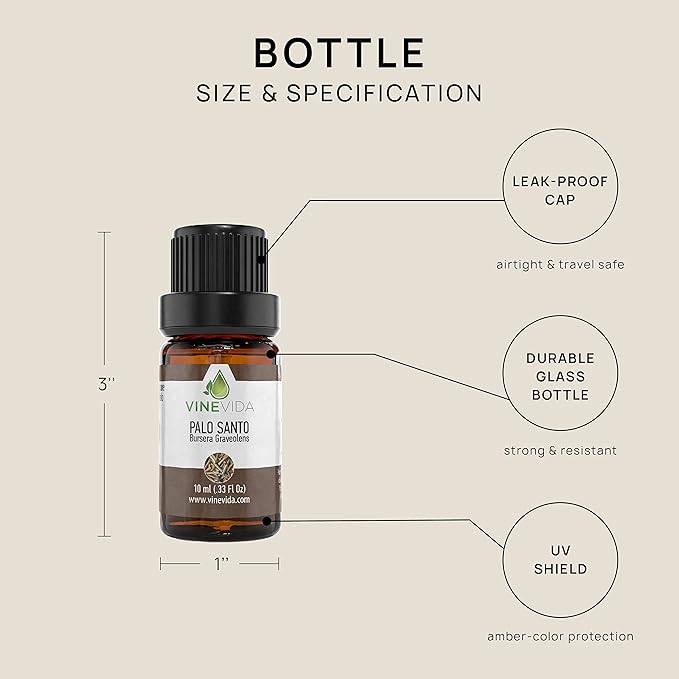 VINEVIDA Palo Santo Essential Oil - Undiluted, 10 mL - DIY Candle Scents, Safe for Skin