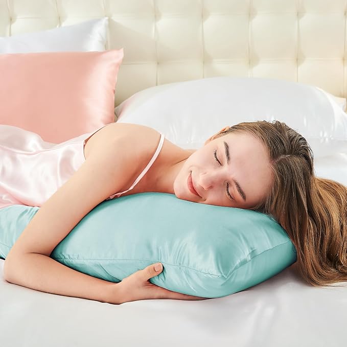 BEDELITE Satin Body Pillow Cover 2 Pack, Super Soft and Cooling Body Pillow Pillowcase for Hair and Skin, Breathable Silky Full Long Pillowcase Cover(20"x54", Blue Grey)