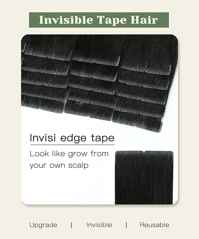 SURNEL Injected Tape in Hair Extensions 14 Inch Natural Black Upgraded Seamless Remy Invisible Tape in Extensions Human Hair 20 Pcs 30g(#1B,14)