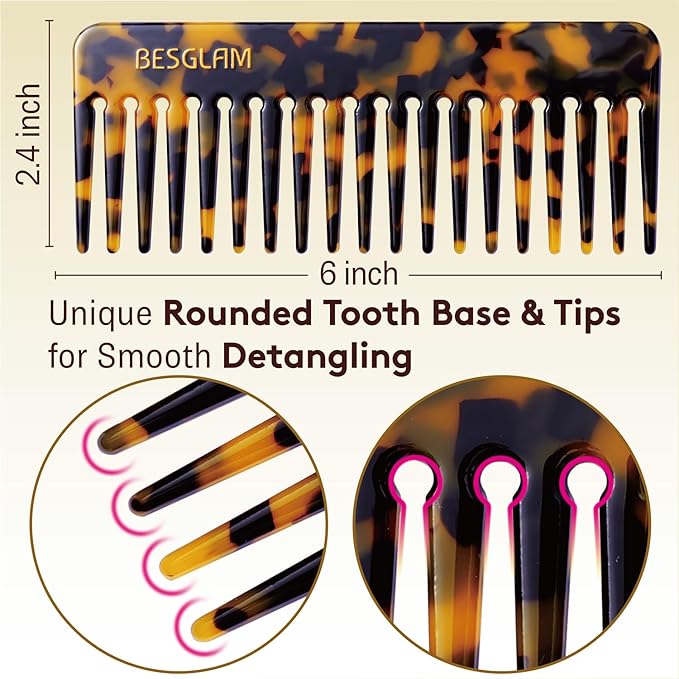 Wide Tooth Comb for Curls & Thick Hair - Large Detangling Comb for Women, 6 Inch Full-hand Length Acetate (Anti-Static), Wet/Dry Use, Reduces Breakage, (Tokyo)