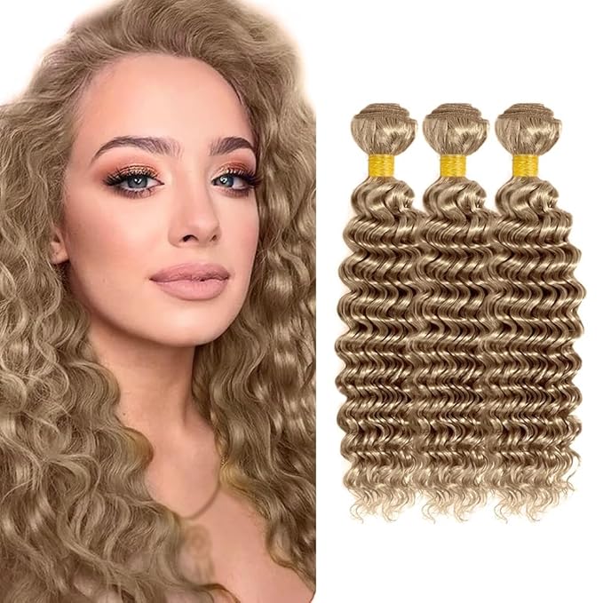 28 30 32 Inch Ash Blonde Bundles Human Hair Color #22 Deep Wave Bundles Niegmeag Brazilian Virgin Soft and Silky Remy Hair Extensions Ash Blonde Deep Wave Bundle