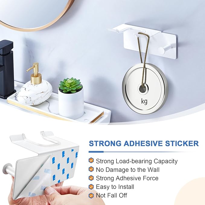 Hair Dryer Holder Wall Mounted, Blow Dryer Holder Adhesive, Metal Hairdryer Holder for Bathroom, Hair Tool Organizer with Plug&Cord for Cabinet Bathroom Bedroom Barber Shops