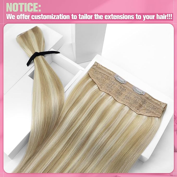 YoungSee Wire Hair Extensions Balayage Wire Human Hair Extensions Balayage Medium Brown Mix Caramel Blonde Fish Line Extension for Women 12 Inch 70g