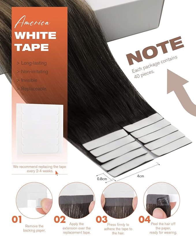 Sunny Hair Tape in Hair Extensions Human Hair, 14 Inch 40Pcs Remy Tape in Extensions Black Balayage Brown Ombre Ash Blonde Hair Extensions Tape in 100g