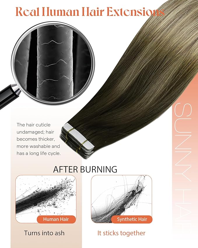 Sunny Hair Tape in Hair Extensions Human Hair Brown Balayage Blonde Tape in Extensions 22 Inch Real Hair Extensions Tape in 20Pcs 50g